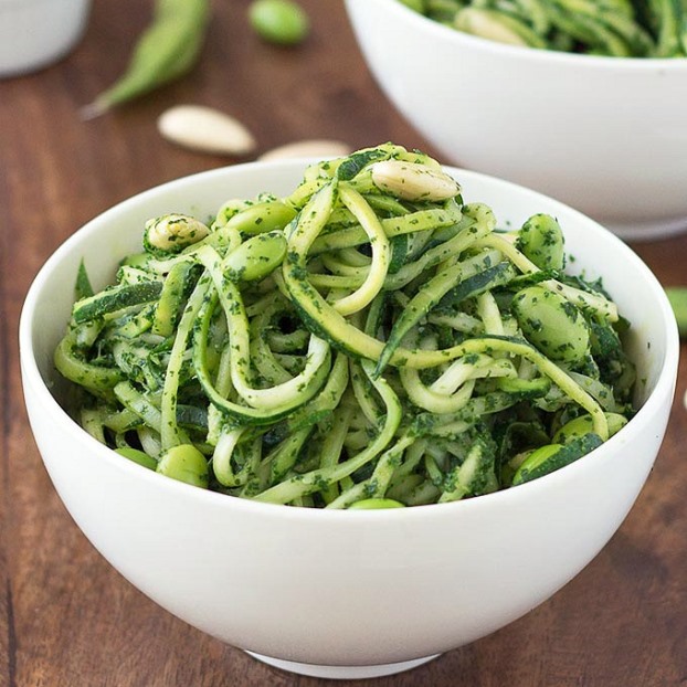 Zucchini Squash Zoodles Kale Pesto Edamame Recipe